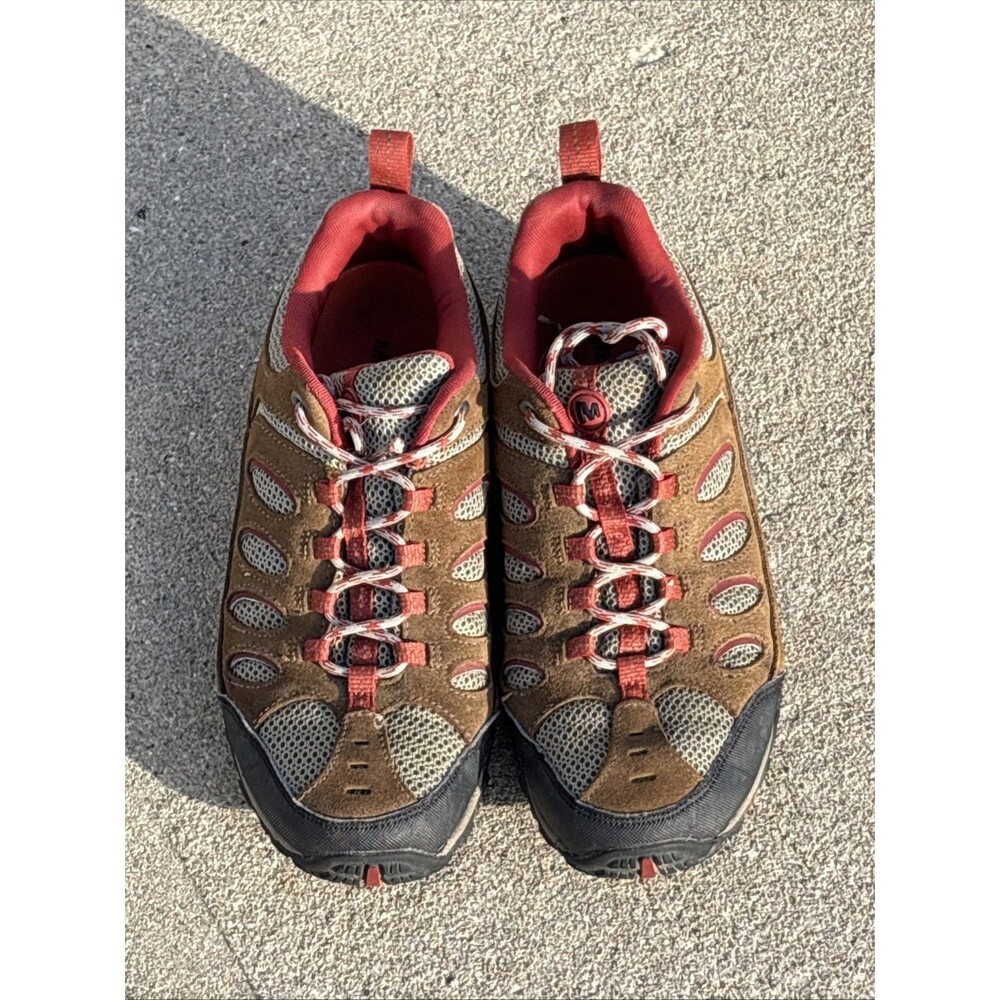 Merrell Hiking Shoes Sneakers Mens 8.5 42 Brown Red Low Top Trail Vibram Lace Up